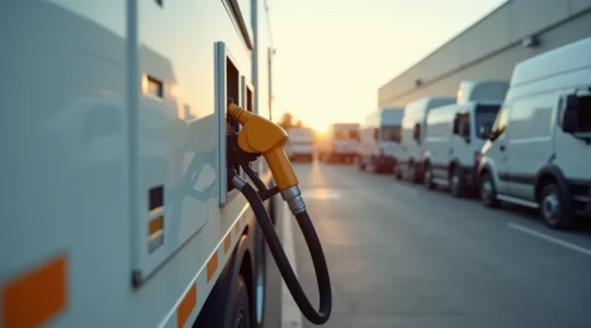 Unité mobile de distribution de carburant alimentant un véhicule utilitaire sur un chantier professionnel